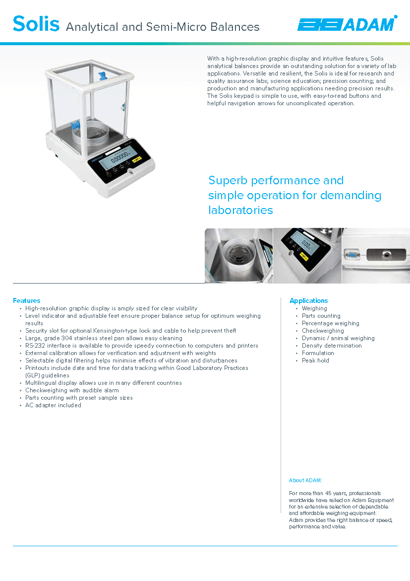 Adam Equipment Solis SemiMicro and Analytical Balances